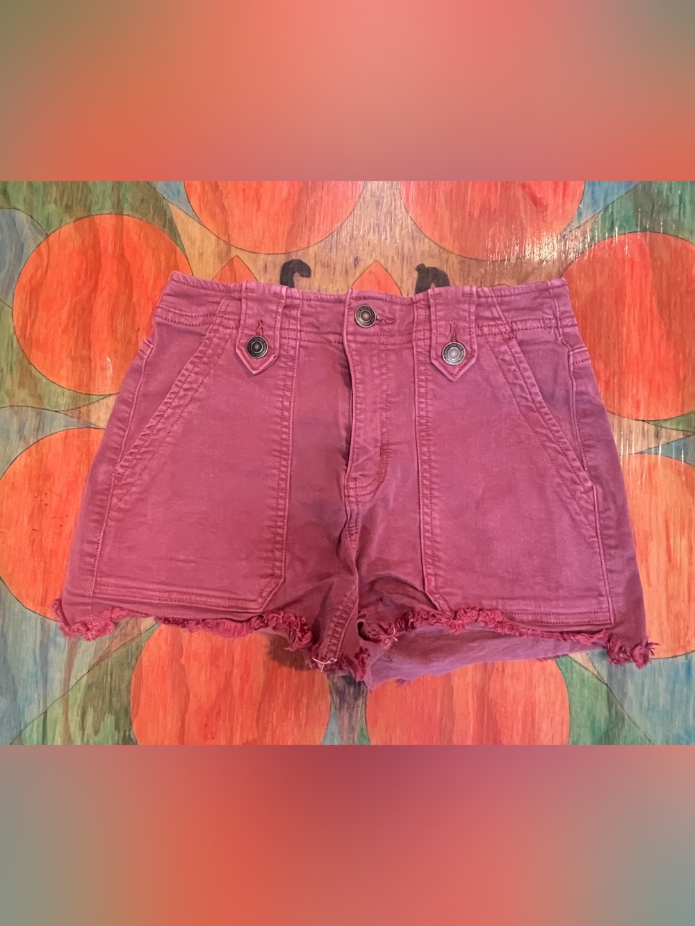 SO Red High Rise Utility Frayed Hem Shorts size 3/26W Womens Denim Pull On